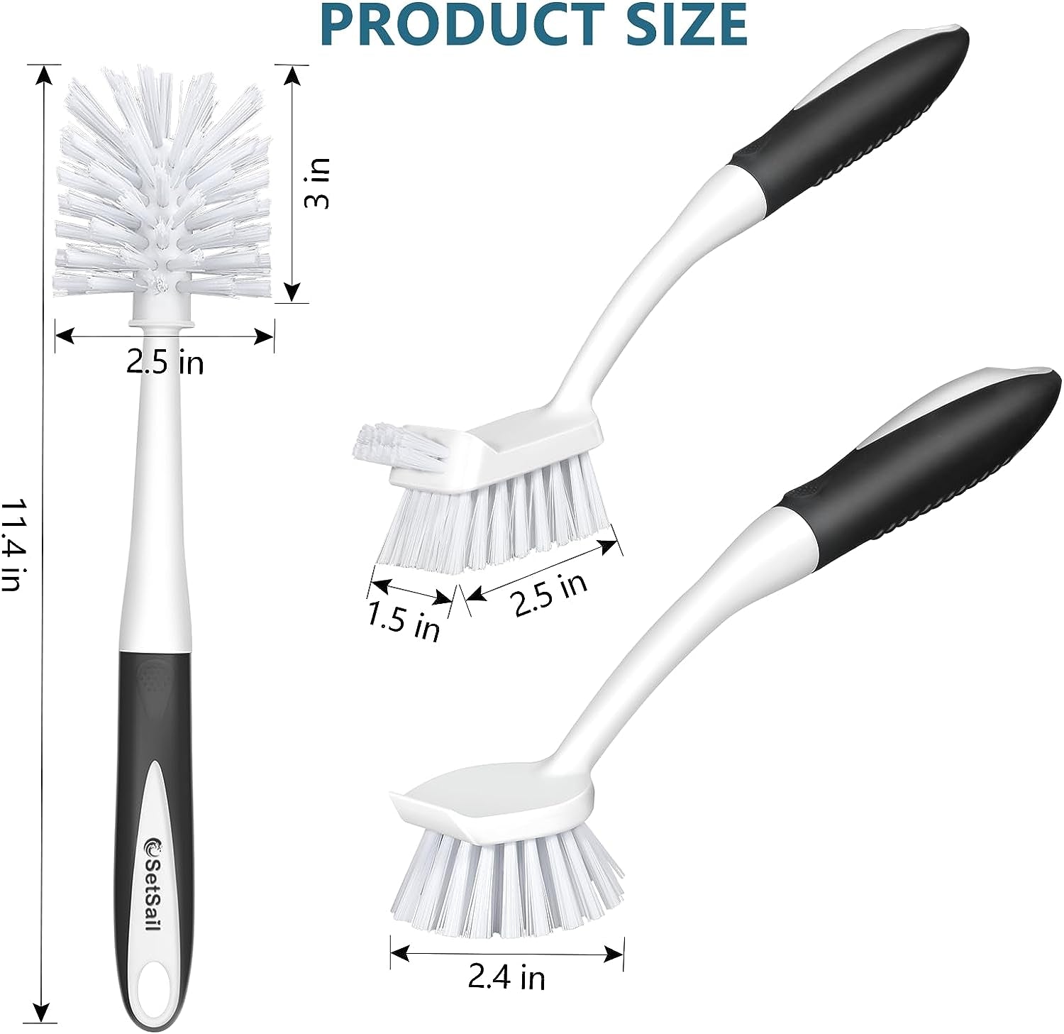 Dish Brush Set of 3 with Long Handle Deep Cleaning Handle Brush with Scraper Tip for Kitchen Sink Dishes