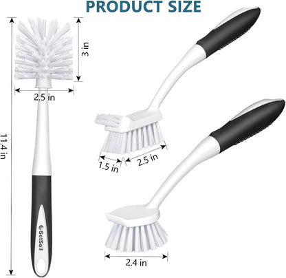 Dish Brush Set of 3 with Long Handle Deep Cleaning Handle Brush with Scraper Tip for Kitchen Sink Dishes