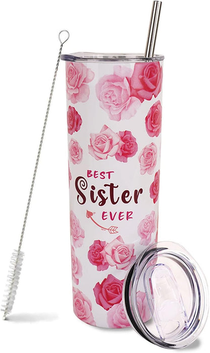 20 Oz Pink Floral Tumbler with Lid and Straw