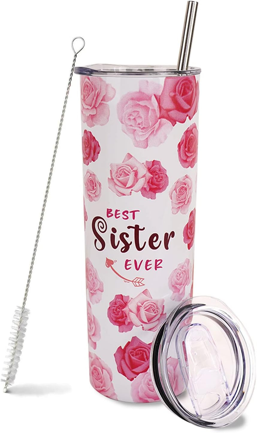20 Oz Pink Floral Tumbler with Lid and Straw