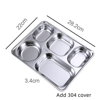 304 Stainless Steel Dinner Plate Five Grid Fast Food With Lid