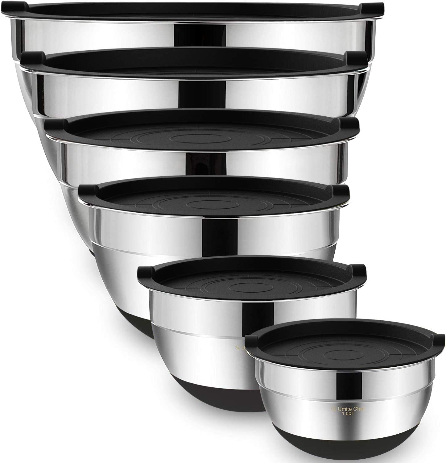 Umite Chef 6-Piece Stainless Steel Mixing Bowls with Airtight Lids