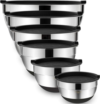 Umite Chef 6-Piece Stainless Steel Mixing Bowls with Airtight Lids