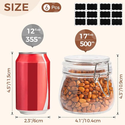 6-Pack 17oz Airtight Glass Jars