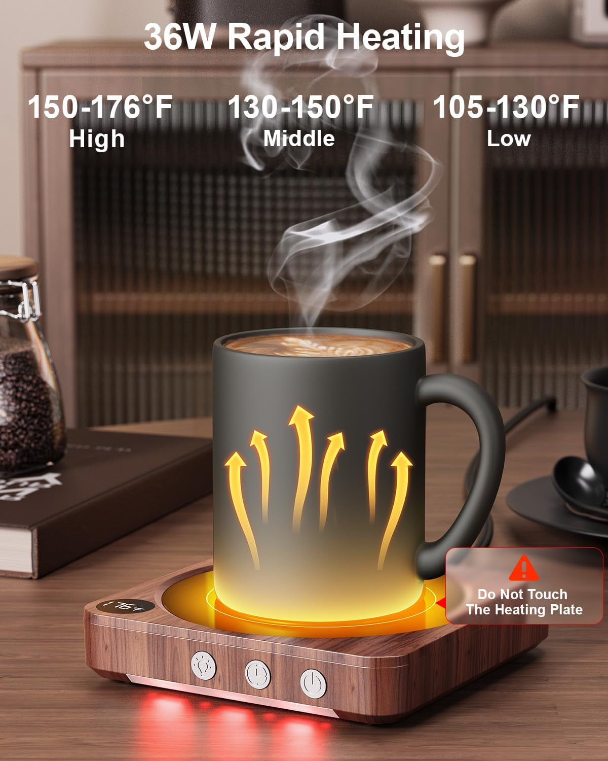 Mug Warmer - 36W Coffee Mug Warmer for Desk with Temperature Display, 2-12Hrs Auto Shut Off, Smart Candle Warmer
