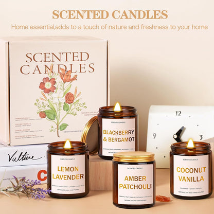 28Oz Wood Wick Candles That Crackle: 4 Pack Scented Candles for Home Scented, Aromatherapy Candle Set with Crackling Wooden Wick up to 200H Burning