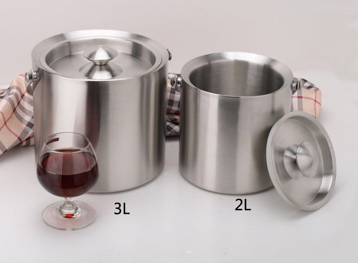 Double-layer Insulation Portable Stainless Steel Ice Bucket With Lid