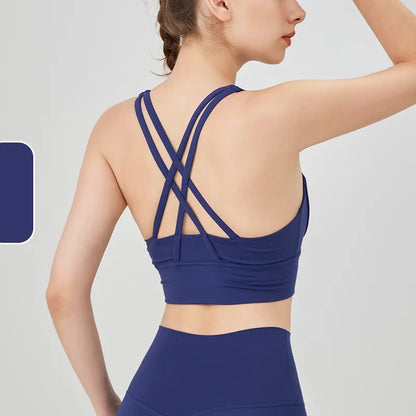 New Women Fitness Top Cross Back Breathable Shockproof 