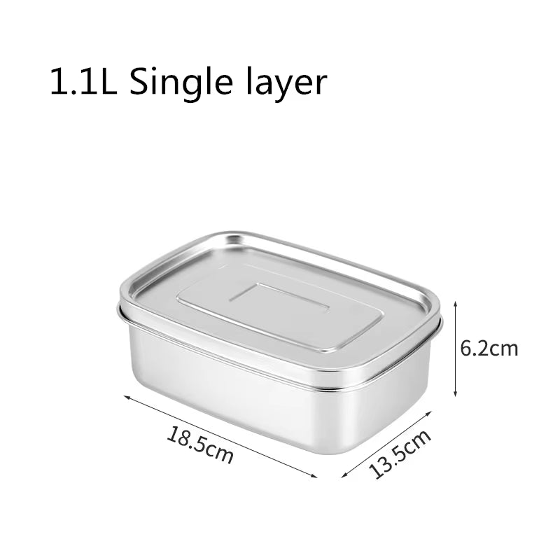 Stainless Steel Lunch Bento Box with Lid Large Capacity Double Layer Anti-Leak Food Storage Container Kitchen Tableware