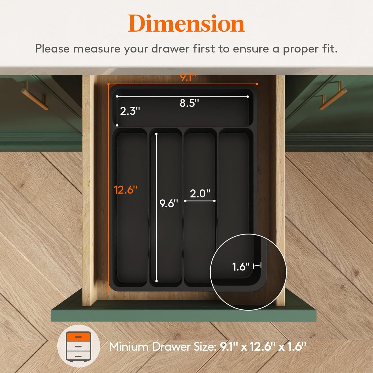 5 Compartment Plastic Cutlery Storage for Kitchen Drawer, Flatware and Utensil Holder Divider for Spoons Forks Knives Tableware, Black