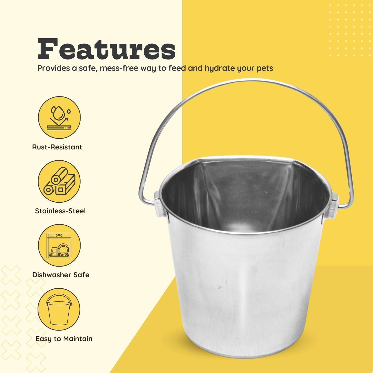 2 Quart Stainless Steel Flat Side Bucket Heavy Duty Multipurpose Bucket