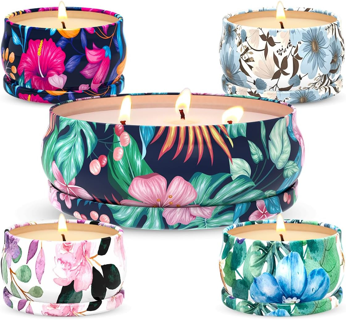 5 Set Highly Scented Candles Gift Set for Home Women, Decorative Natural Soy Wax Aromatherapy Candles for Christmas - 1Pc 13.5Oz Blackberry and 4Pcs 2.5Oz Rose, Lemon, Vanilla and Gardenia Fragrance