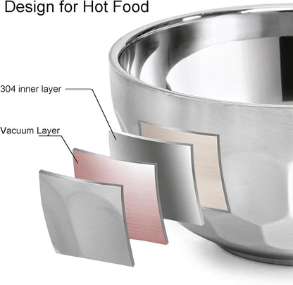 6 Pack 18/8 Stainless Steel Snack & Soup Bowls, 15 Oz Non-Slip Double-Walled Insulated Set
