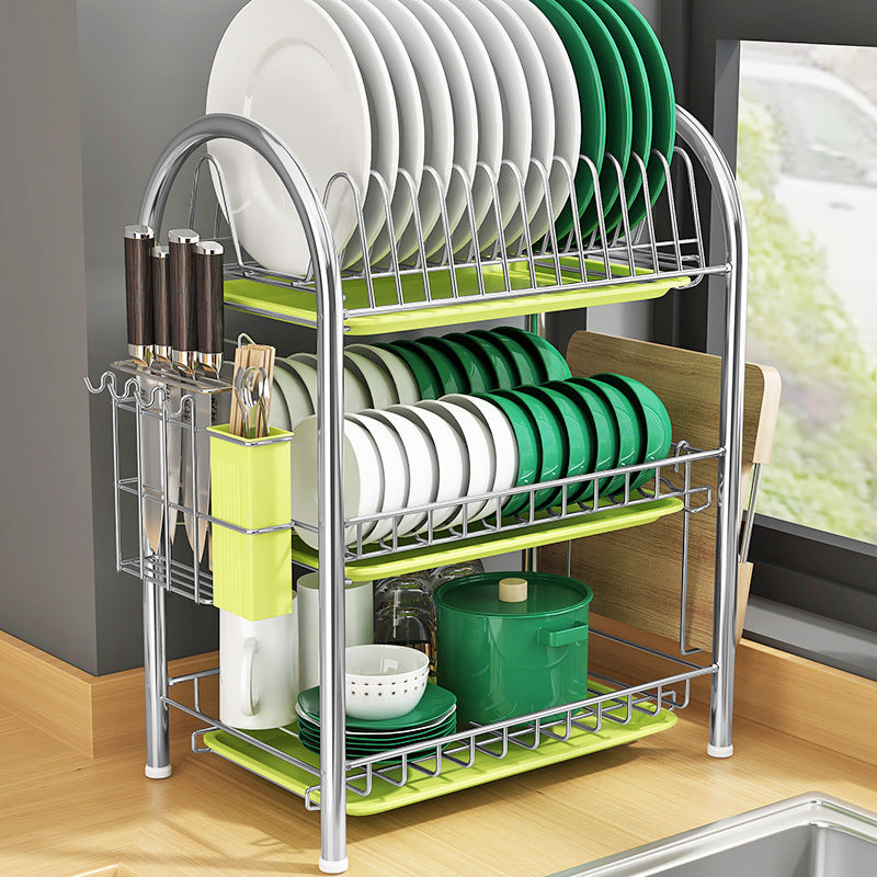 Multi-Layer Floor Draining Bowl Rack – Kitchen Shelf & Countertop Dish Storage
