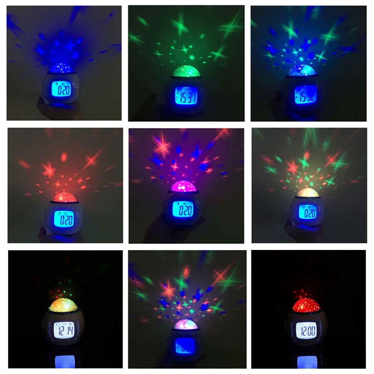 LED Projector Night Light, Digital Alarm Clock with Music 