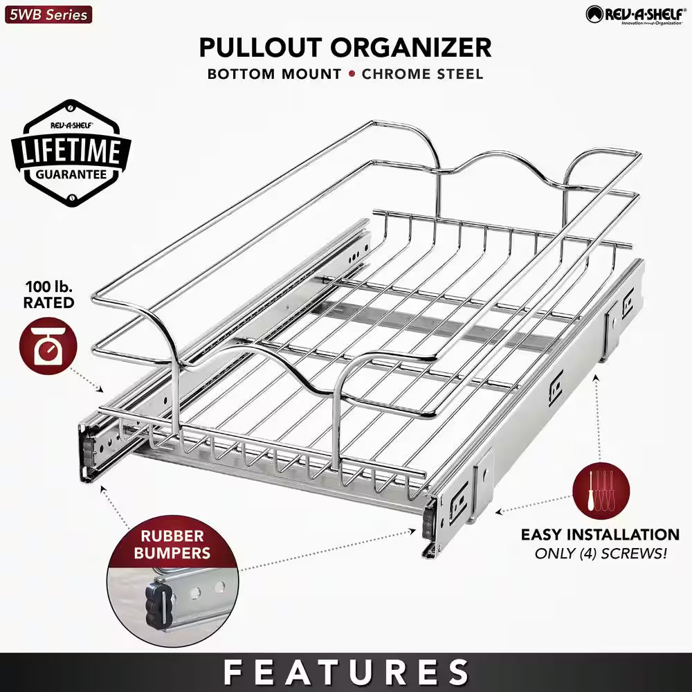 Silver Kitchen Cabinet Pull Out Shelf Organizer, 12 In. X 22 In.