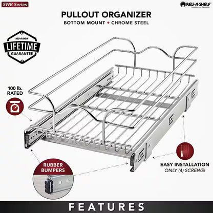 Silver Kitchen Cabinet Pull Out Shelf Organizer, 12 In. X 22 In.