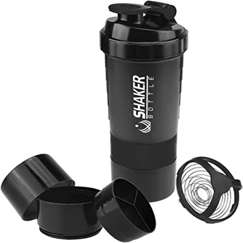 Portable Protein Shaker Cup with Powder Storage Container 500ML Mixer Cup Gym Sport Water Bottles with Wire Whisk Ball