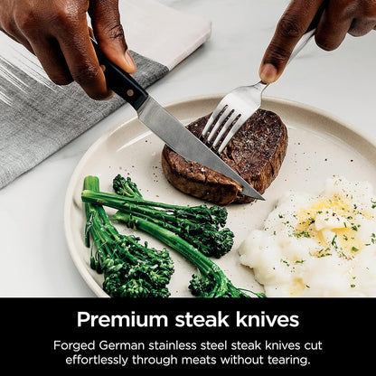 Premium Knife System, 12 Piece Knife Block Set with Built-In Sharpener, German Stainless Steel Knives, Black