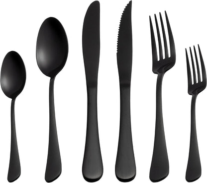 24-Piece Matte Black Flatware Set – Stainless Steel Cutlery for 4