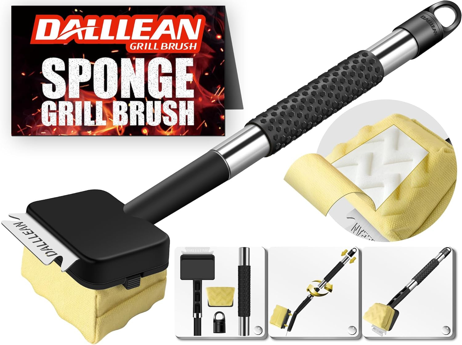 BBQ Grill Brush Bristle Free for Outdoor Grill, Replaceable Head Cleaning Brush, Steam Grate Cleaner, BBQ Cleaning Brush, Scraper for Grill Grates