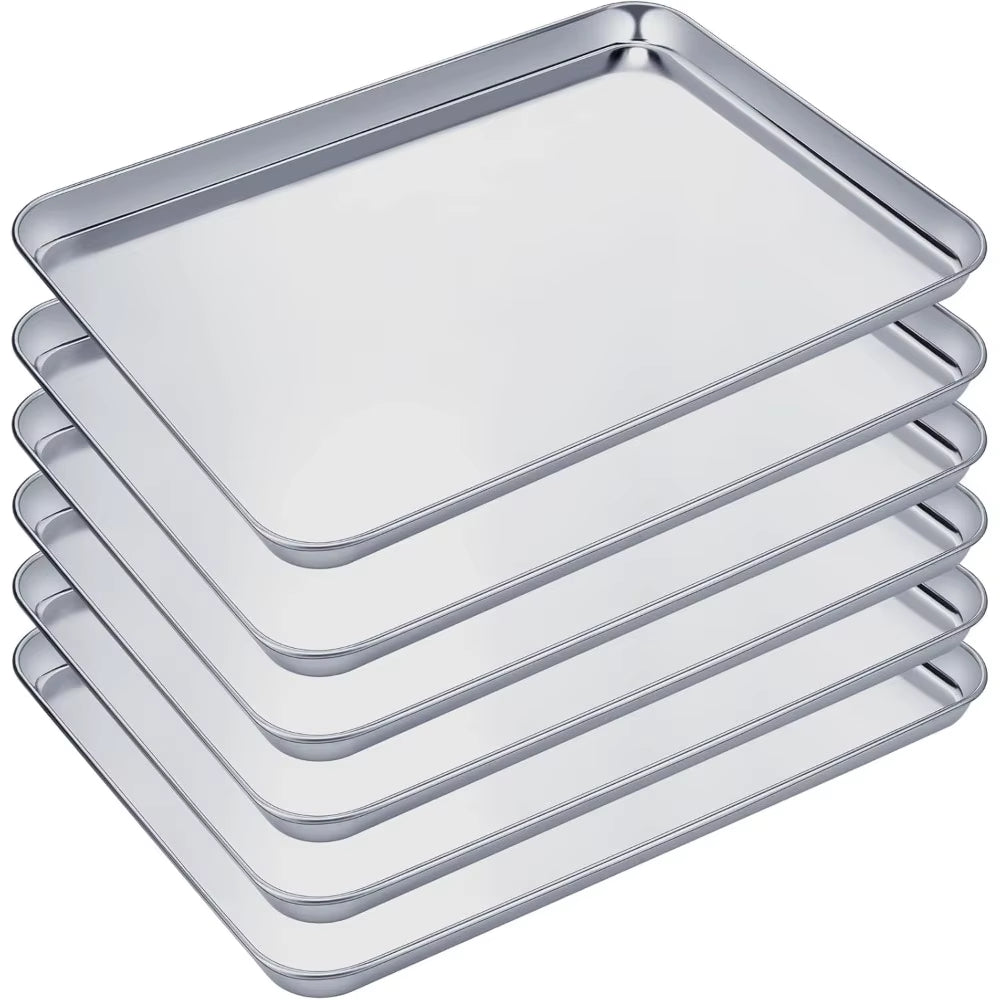 6 Pcs Stainless Steel Baking Sheet, Dishwasher Safe Commercial Grade Pans