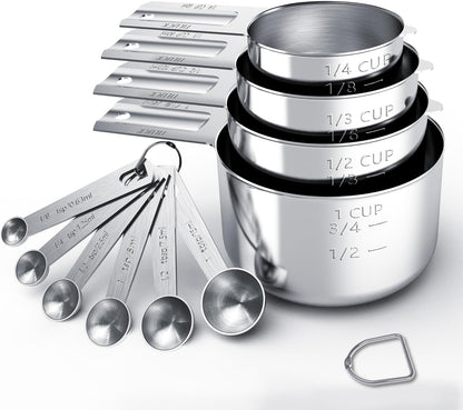 Stainless Steel Measuring Cups & Spoons Set, Cups and Spoons, Kitchen Gadgets for Cooking & Baking (10)