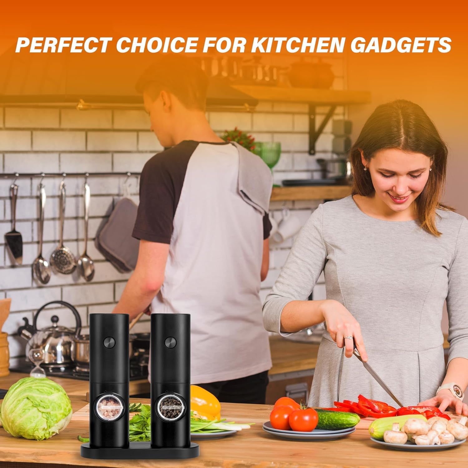 Electric Salt and Pepper Grinder Set, One Hand Adjustable Coarseness, Battery Powered, Seasoning Tools for Kitchen