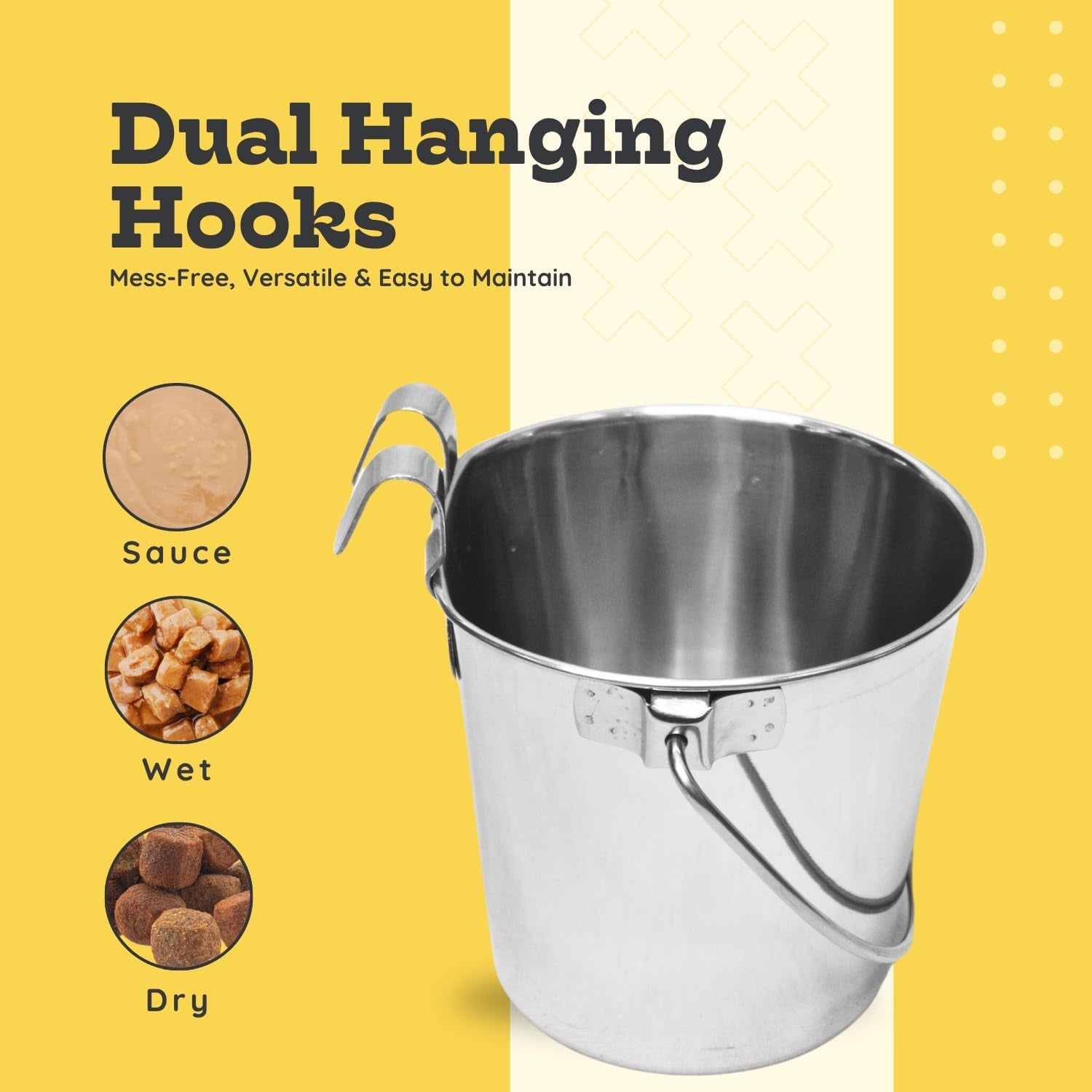 1 Qt Stainless Steel Flat Sided Bucket with Dual Hooks, Multipurpose Use