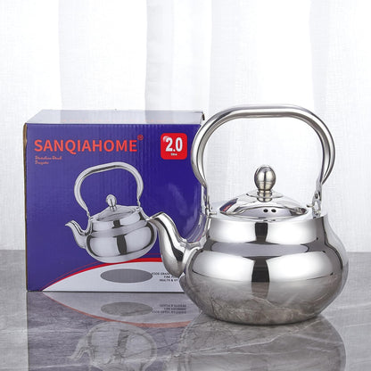 71 Oz Stainless Steel Teapot with Removeable Infuser, Thickened Mirror Polished Stovetop Tea Maker for Herbal and Infusion