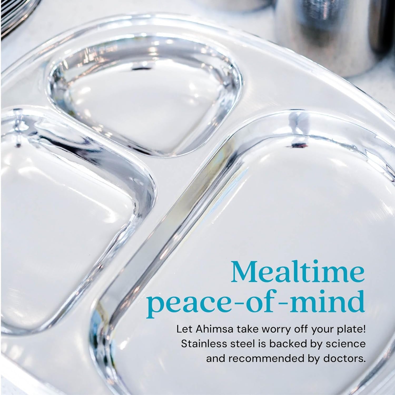 Stainless Steel Divided Plates for Kids, BPA Free & Dishwasher Safe (Set of 4)