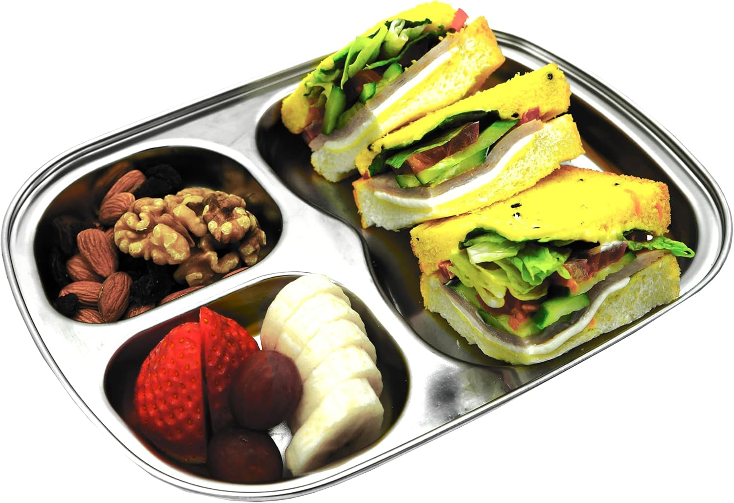 Korean 3 Compartment Stainless Steel Divided Plates, BPA Free, Set of 2