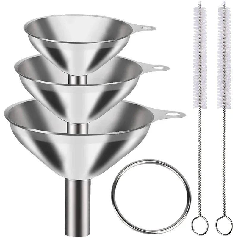 3/5 Pcs Stainless Steel Kitchen Funnels Set Food Grade Metal for Filling Bottles