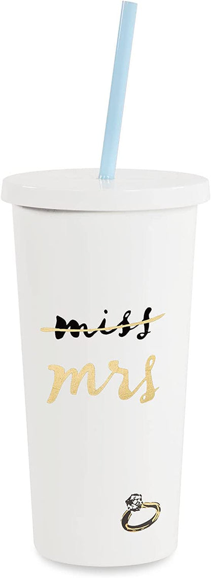 20 Oz Acrylic Bridal Tumbler with Lid and Straw, Slim Double Wall Tumbler, Miss to Mrs. (White)