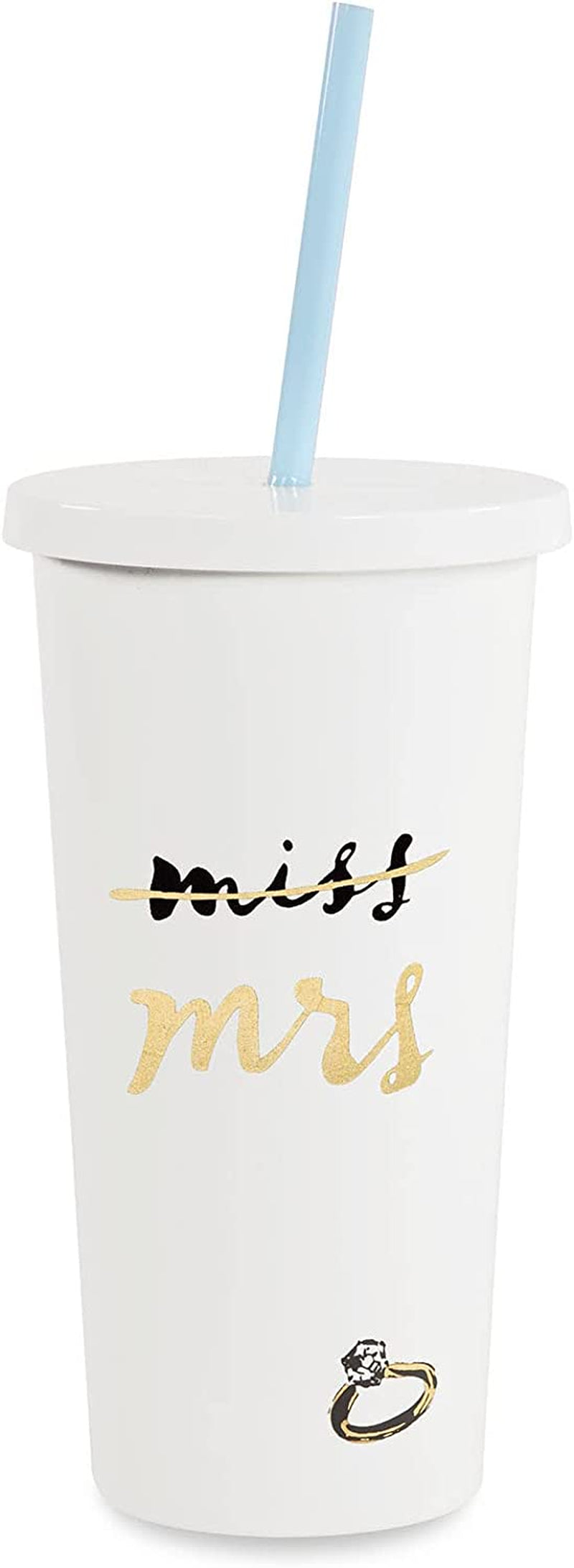20 Oz Acrylic Bridal Tumbler with Lid and Straw, Slim Double Wall Tumbler, Miss to Mrs. (White)