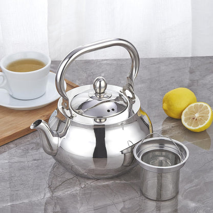 71 Oz Stainless Steel Teapot with Removeable Infuser, Thickened Mirror Polished Stovetop Tea Maker for Herbal and Infusion