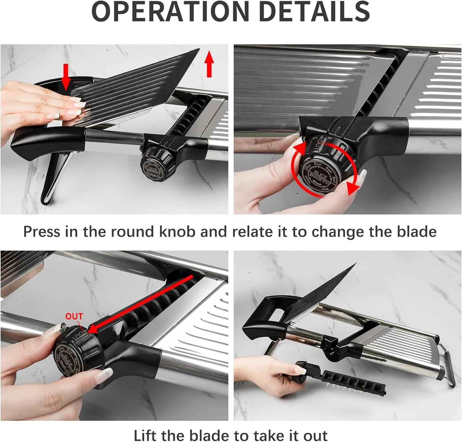 Mandoline Food Slicer, Adjustable Stainless Steel Vegetable Slicer with Hand Guard