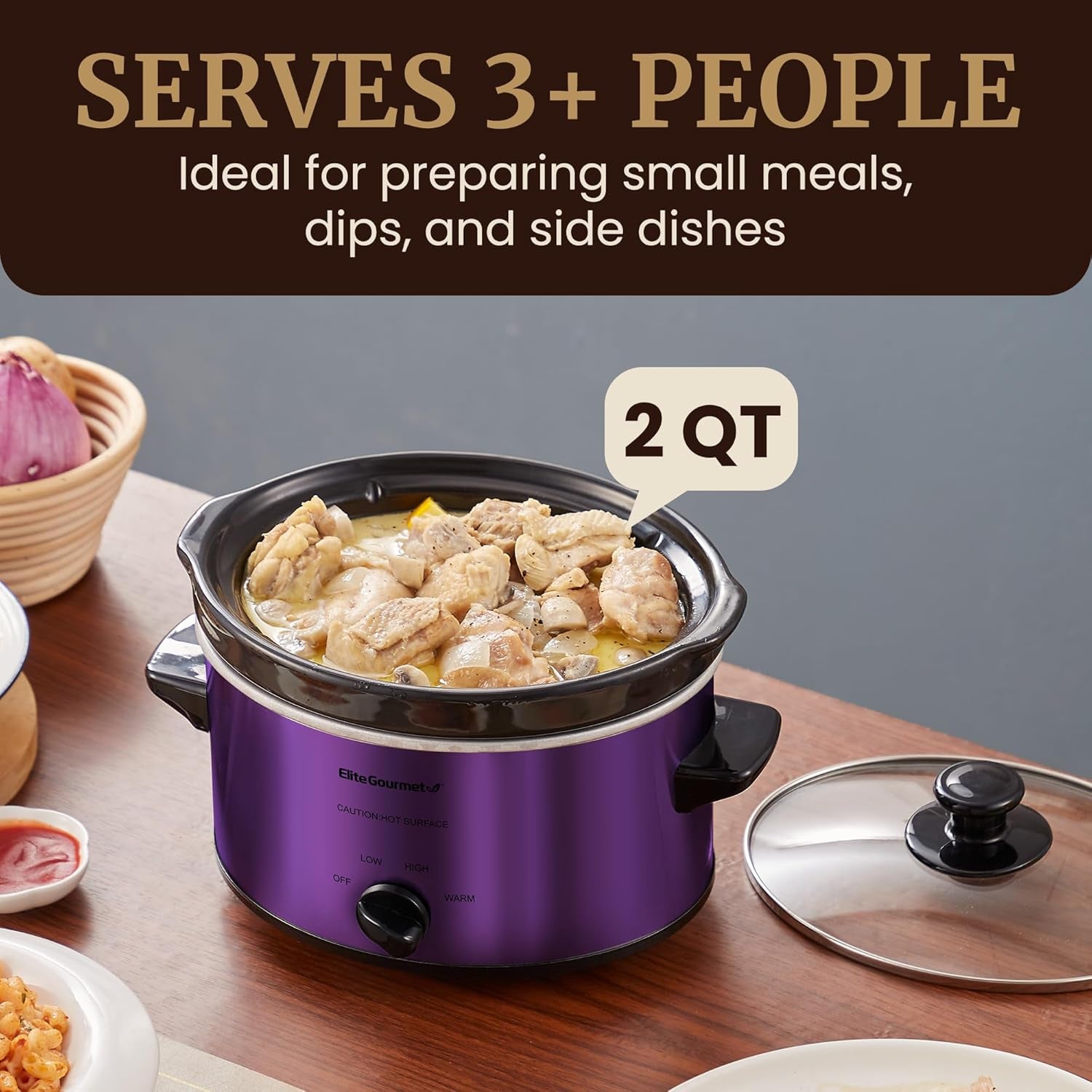 Electric Oval Slow Cooker, 2Qt Capacity, Purple