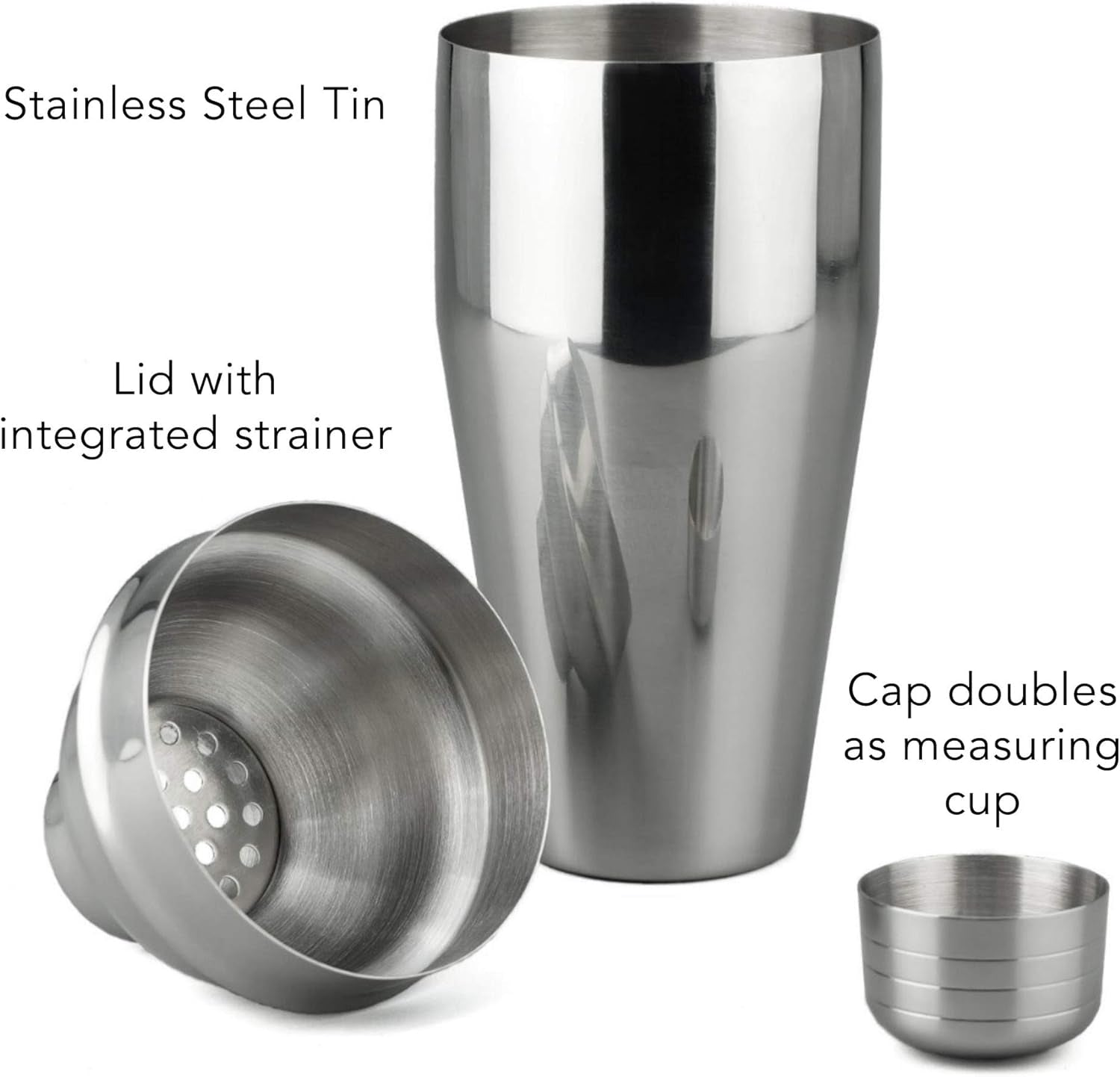 24 Oz Professional Cocktail Shaker - Stainless Martini Tin with Built-In Strainer and Measuring Cup - Perfect for Mixing Drinks