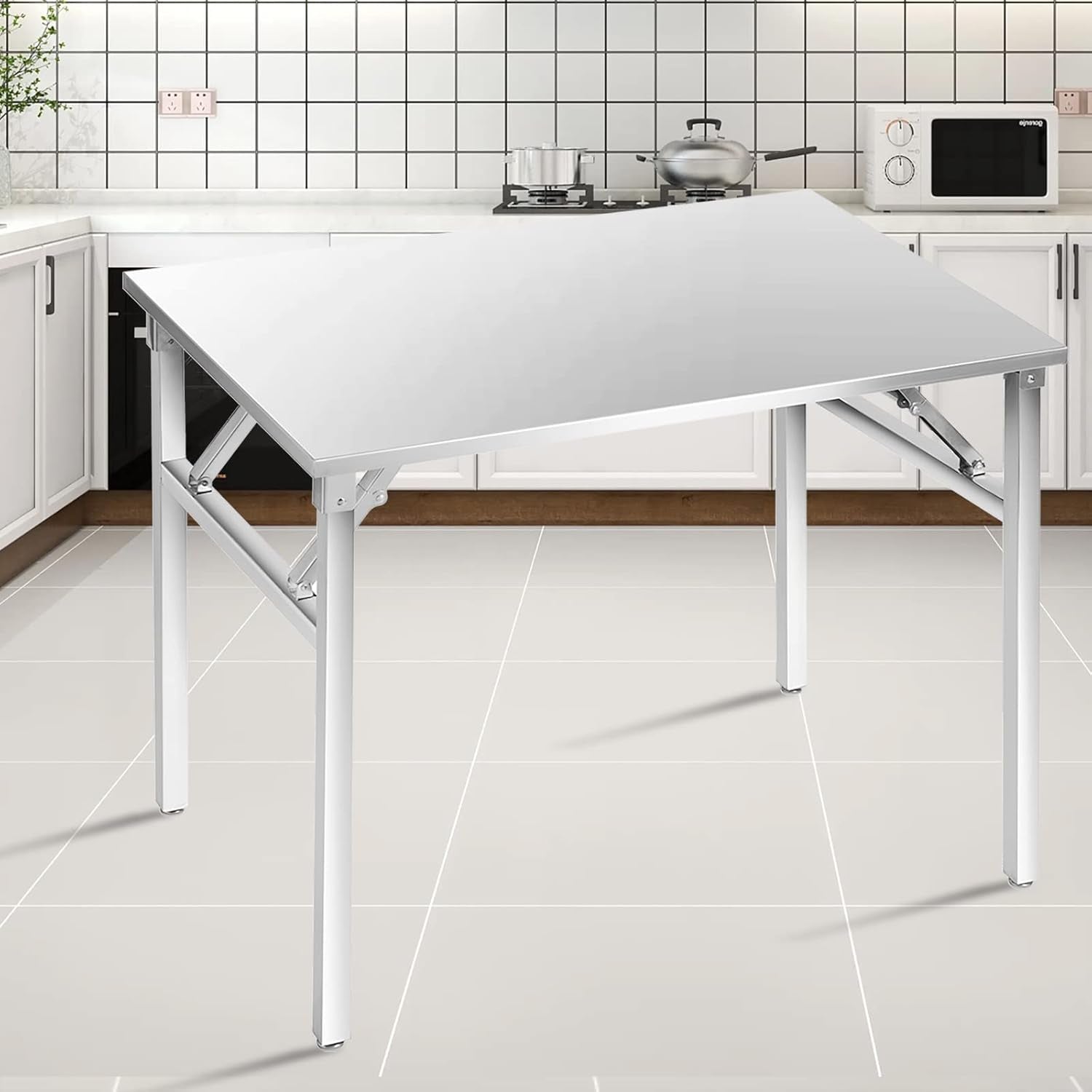 36" X 24" Small Stainless Steel Folding Table, Portable Camp Picnic Party Dining Table No Assembly