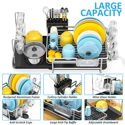 Stainless Steel Kitchen Dish Rack, Adjustable Dish Drying Rack, Plate Rack, Extra Large Capacity Dish Drainer
