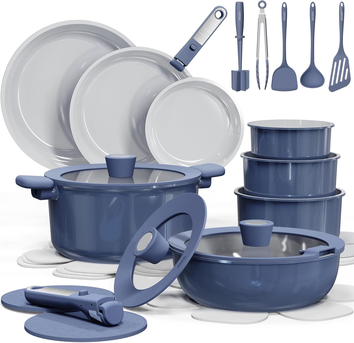 27Pcs Ceramic Cookware Set Nonstick, Pots and Pans Set Non Stick, Non Toxic Cookware, Dishwasher/Oven Safe, Navy Blue