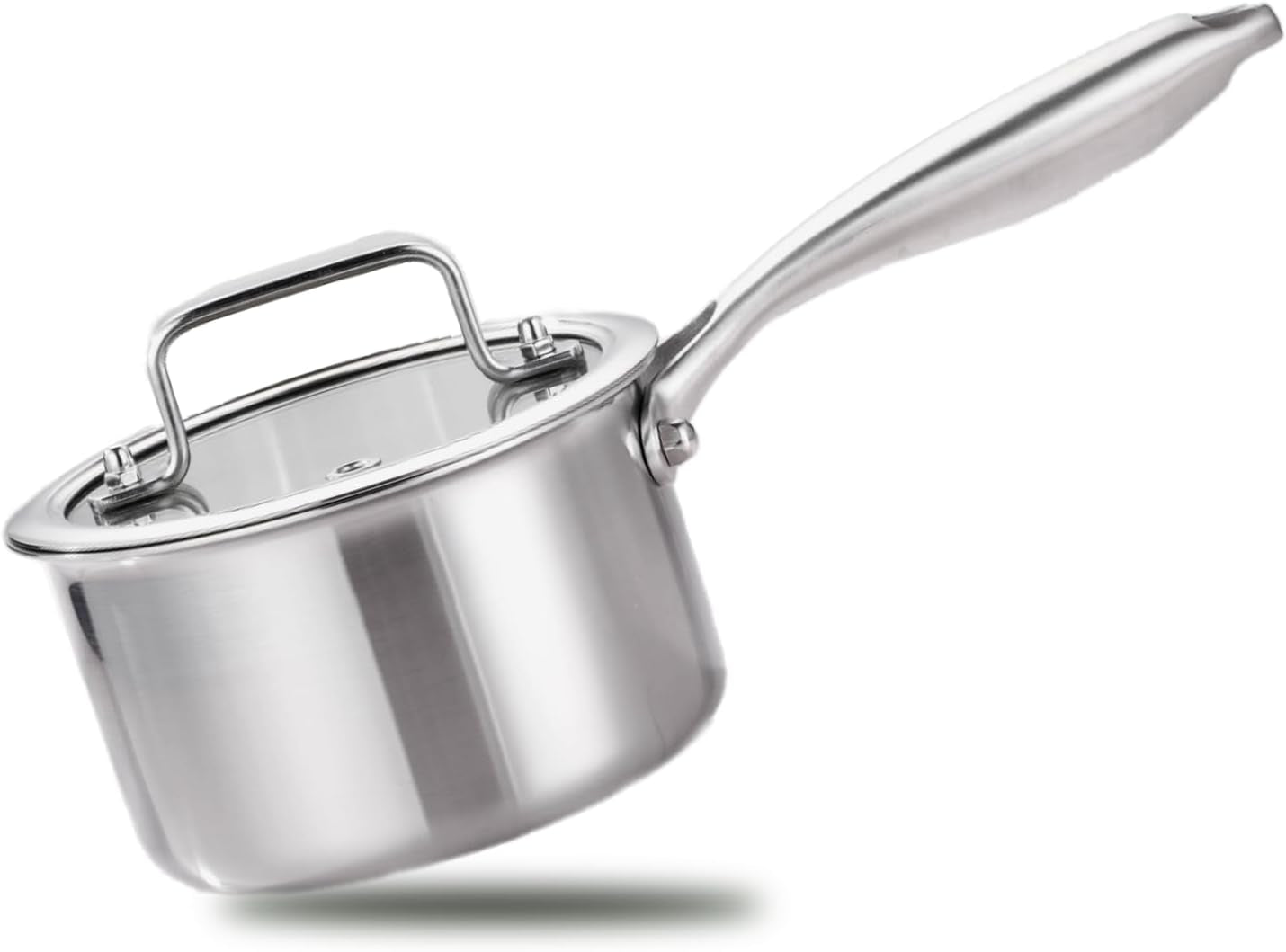 1 Qt Triple Stainless Steel Saucepan with Lid with Clear Glass Cover, Induction-Ready, Dishwasher-Safe, Suitable for All Stoves