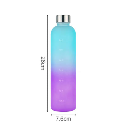 1Liter Water Bottle with Time Marker Leakproof Gym Fitness Sports Bottle for Outdoor Travel Plastic Frosted Drinking Bottles