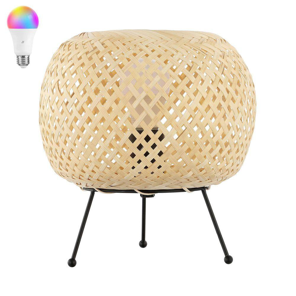 10 .75 In. Light Brown/Black Bohemian Rustic Iron/Rattan with Smart Bulb