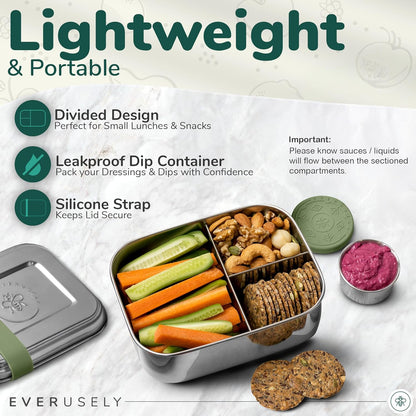 27Oz / 0.8 L - Stainless Steel Lunch Box with Leakproof Condiment Container - 3 Compartment Snack Organizer for on the Go Meals