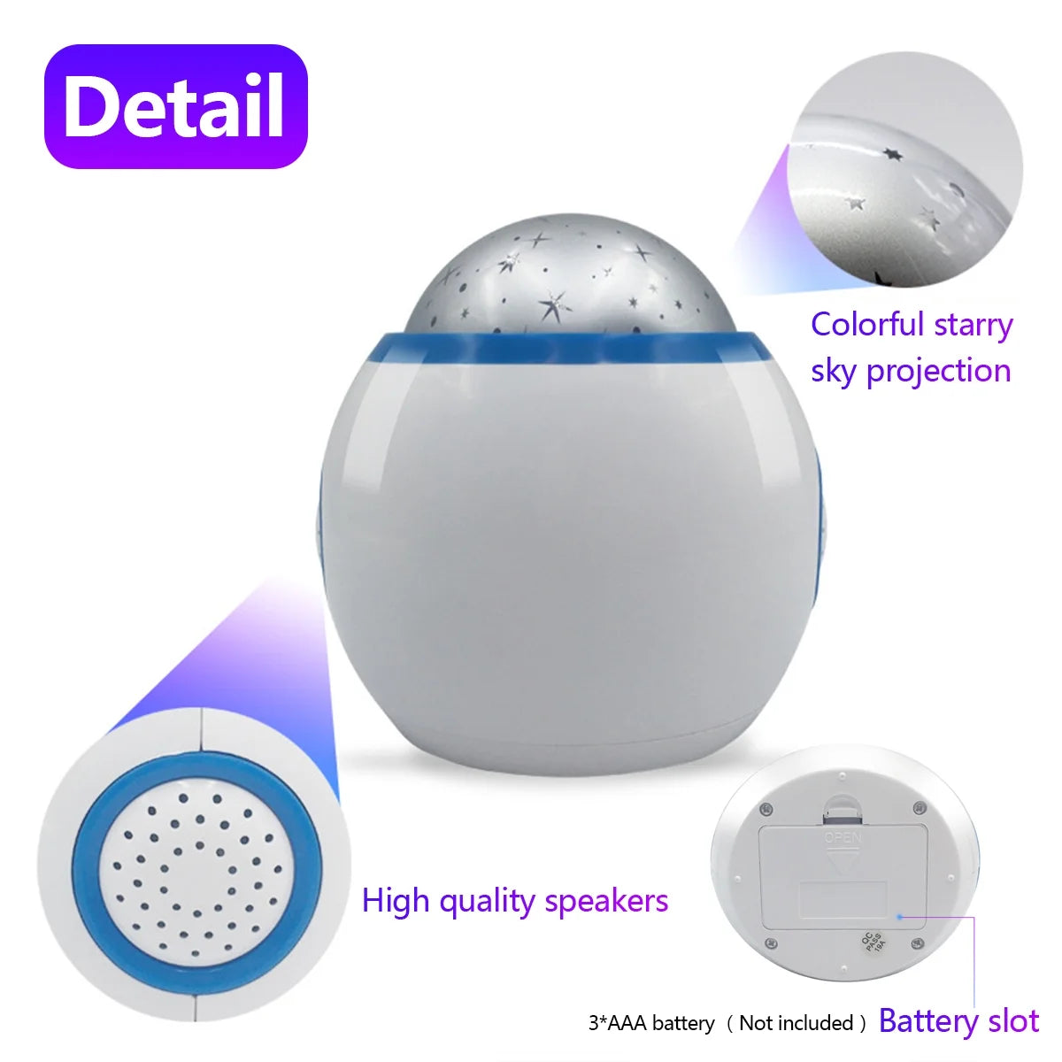 LED Projector Night Light, Digital Alarm Clock with Music 