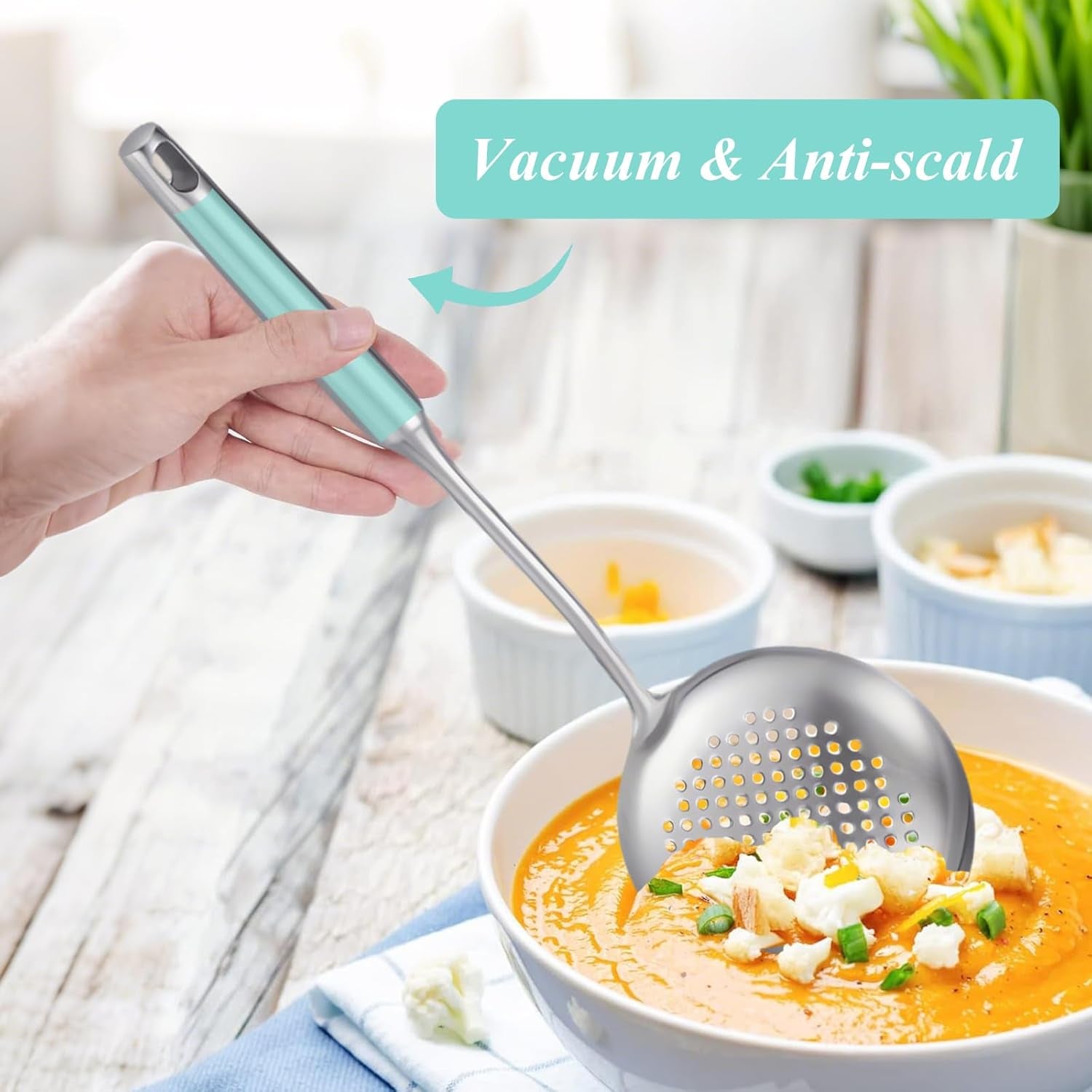 Stainless Steel  Slotted Spoon Skimmer, Long Handle Food Strainer