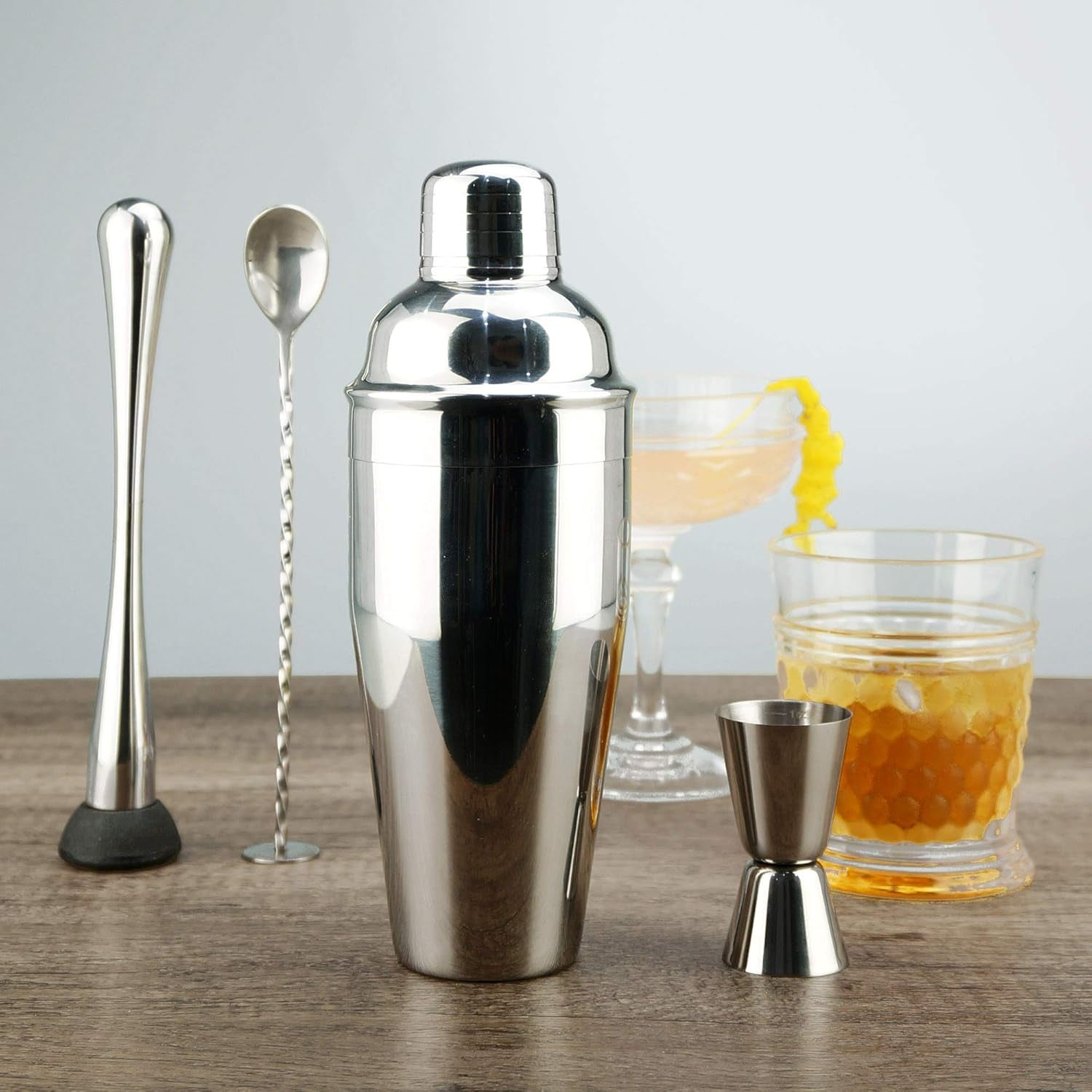 24 Oz Professional Cocktail Shaker - Stainless Martini Tin with Built-In Strainer and Measuring Cup - Perfect for Mixing Drinks