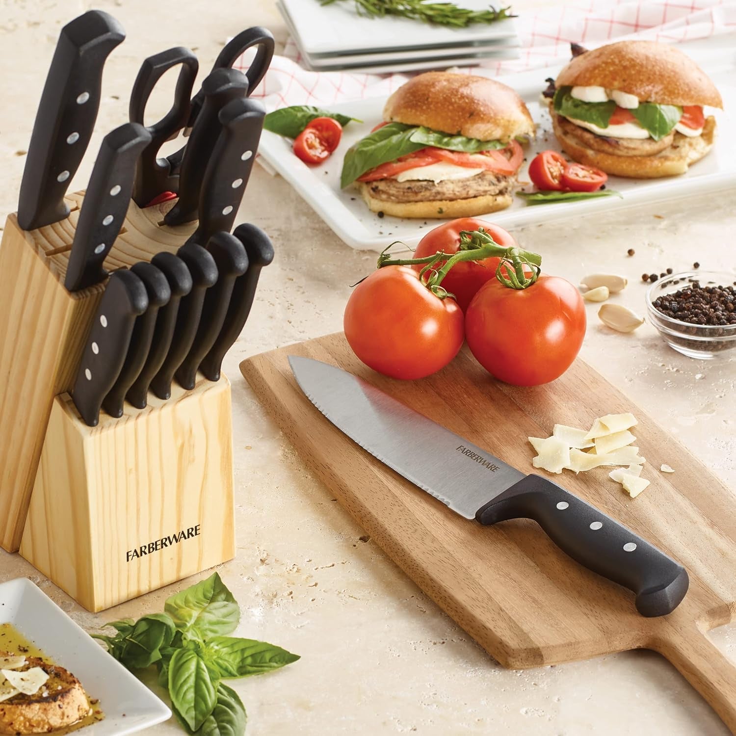 22-Piece Never Needs Sharpening Triple Rivet High-Carbon Stainless Steel Knife Block and Kitchen Tool Set, Black